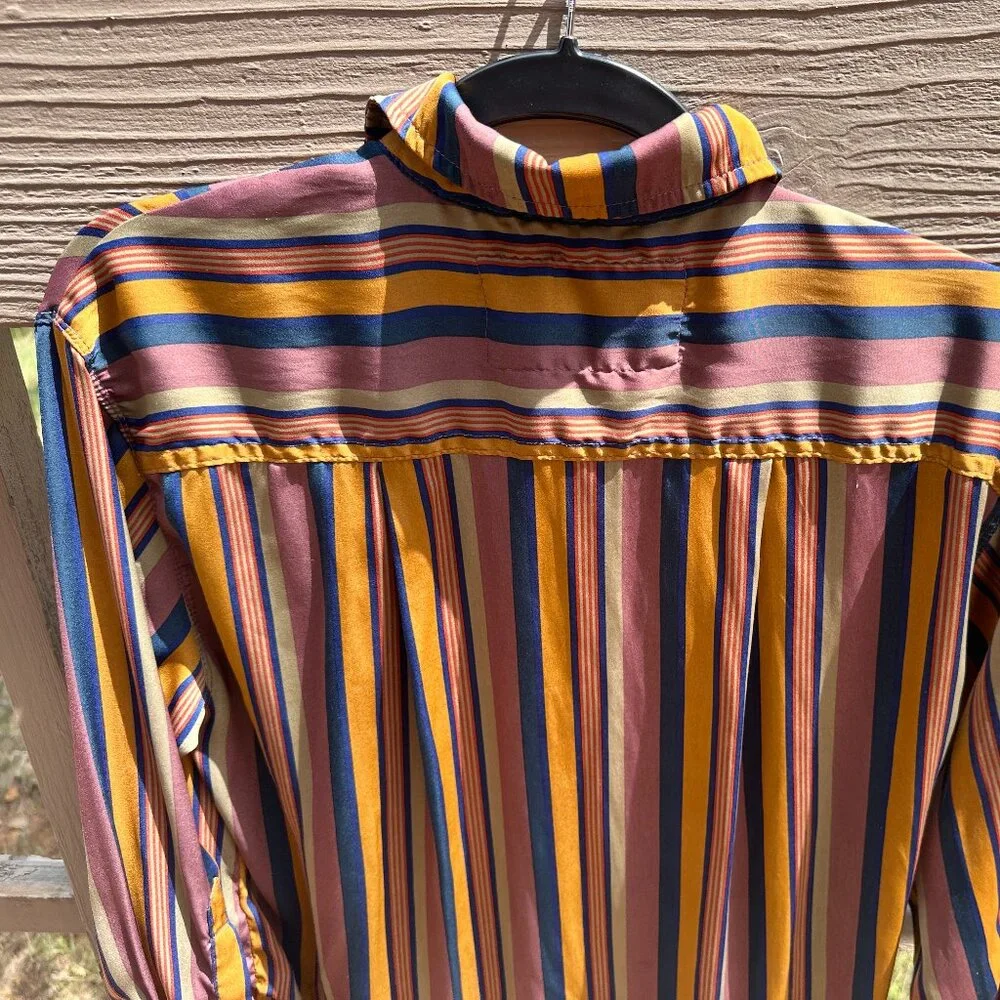 Free People Striped Satin Boyfriend Button-Down Shirt